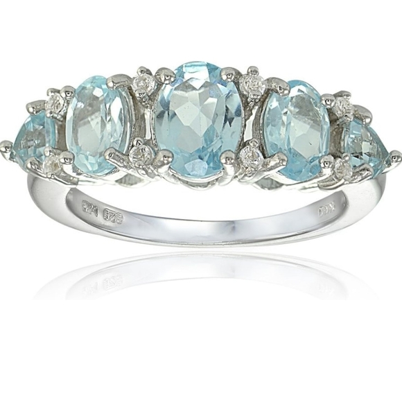 Sterling Silver Blue and White Topaz 5-Stone Half Eternity Band Ring, Size 7 - Picture 2 of 9